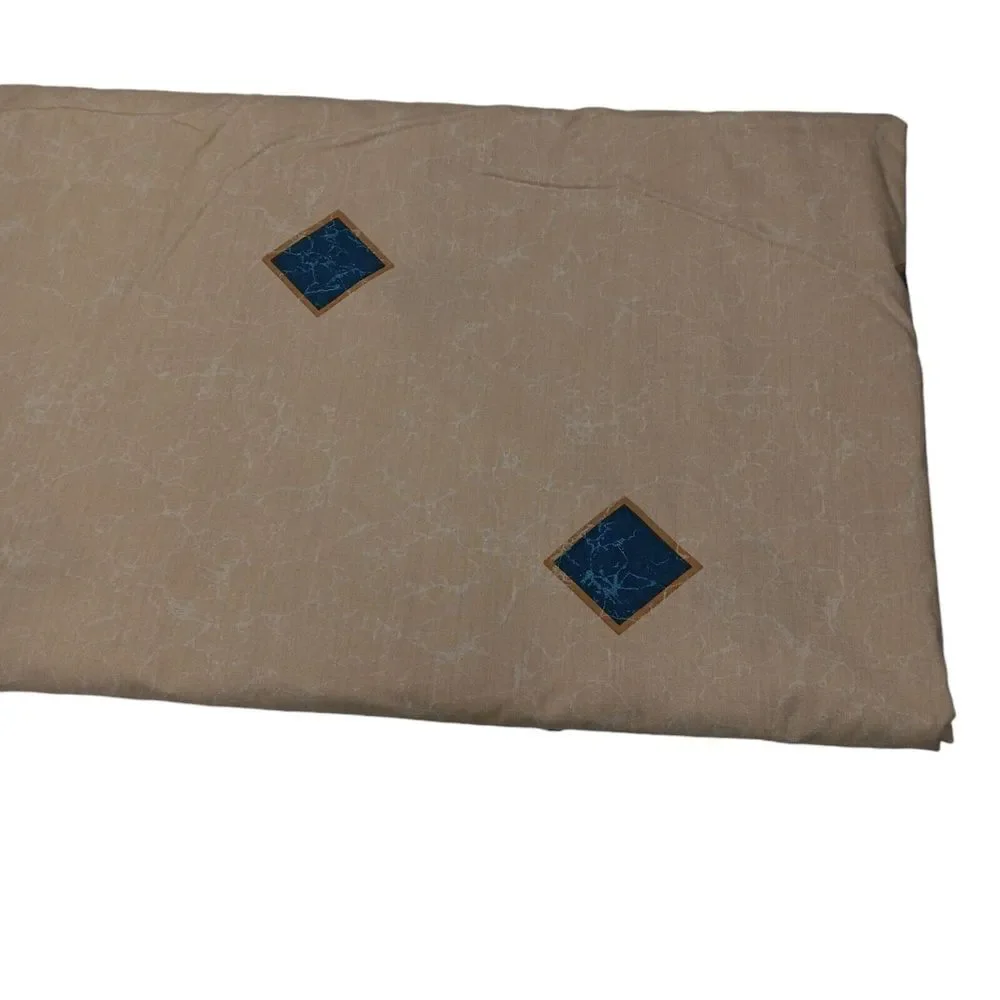 Vintage 80's springs King size‎ bed sheet skirt pillow cases Beige Blue diamond